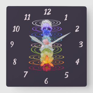 Chakra Energy Zen Yoga Floral Square Wall Clock