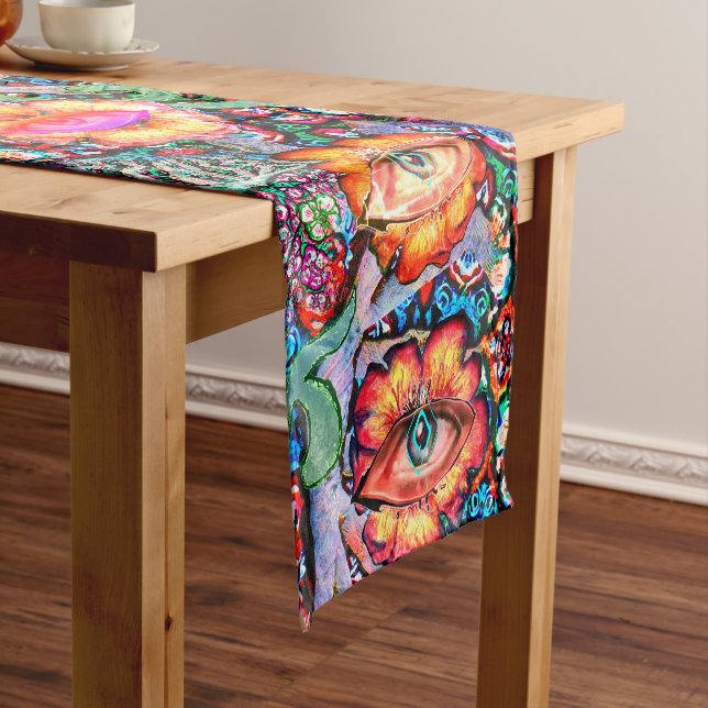 Chakra Floral Dreamer Colourful Unusual Mystical Short Table Runner (In Situ)