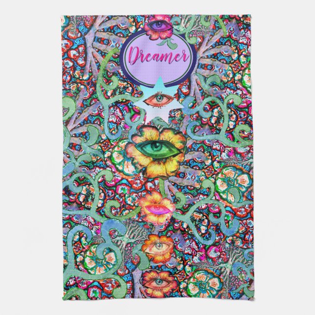 Chakra Floral Dreamer Colourful Unusual Mystical Tea Towel (Vertical)