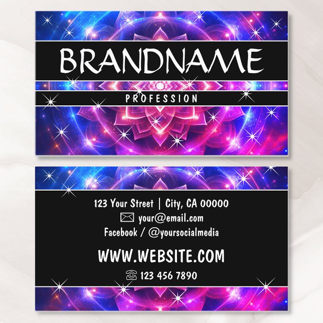 Chakra Flower of Life Glitter Sparkle Stars Pink Business Card (Creator Uploaded)