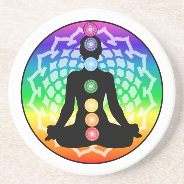 Chakra Lotus Sandstone Coaster – Yoga Art (Front)