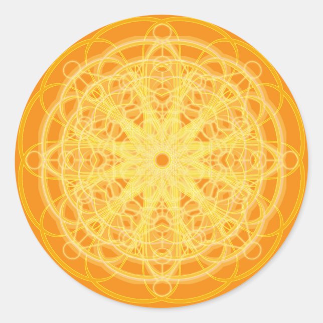 Chakra Mandala Sacred Geometry Bright Orange Classic Round Sticker (Front)