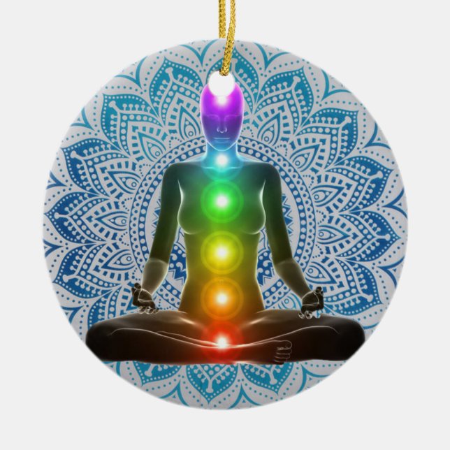 Chakra, Mandala, Spiritual Christmas, Chakra Gifts Ceramic Tree Decoration (Front)