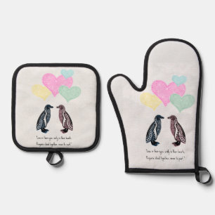 Chakra Penguin Love: Yoga Partner Birthday Gift Oven Mitt & Pot Holder Set