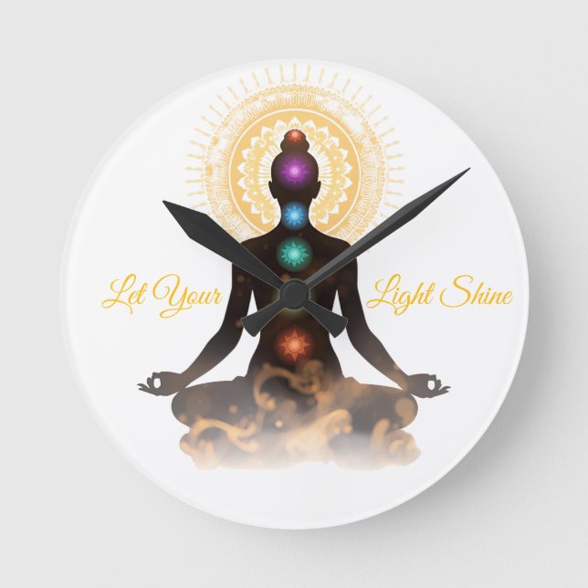Chakra Silhouette Golf Balls – Let Your Light Shin Round Clock (Front)