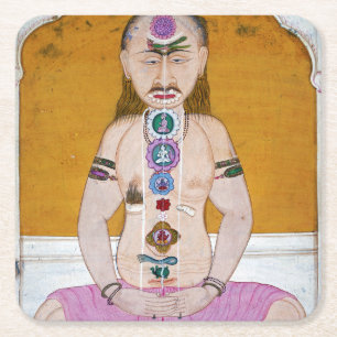 Chakra Yoga Illustration for Meditation Square Paper Coaster
