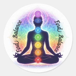 Chakras Meditation Art   Seven Colourful Symbols Classic Round Sticker