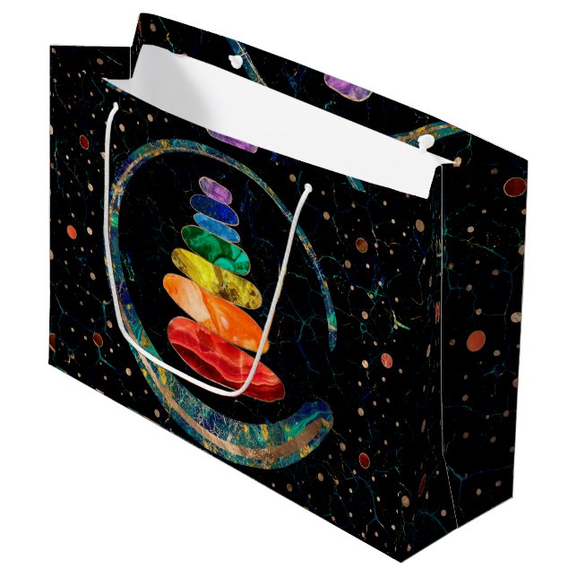 Chakras Zen Stones and Enso circle Large Gift Bag (Front Angled)