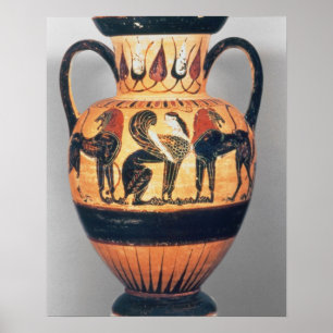 Chalcidian black figure amphora depicting a sphinx poster