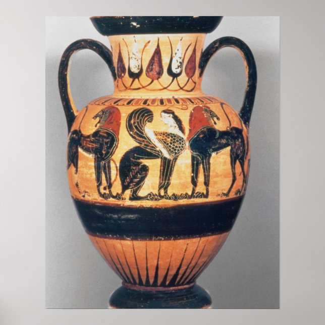 Chalcidian black figure amphora depicting a sphinx poster (Front)