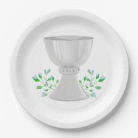 Chalice and Blue Buds Greenery First Communion