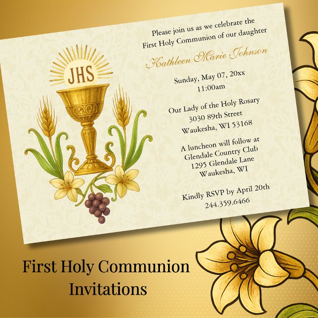 Chalice and Lilies First Communion Traditional  Invitation (Creator Uploaded)