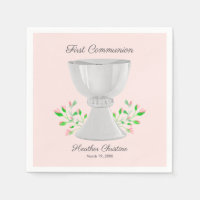 Chalice and Pink Buds Greenery First Communion