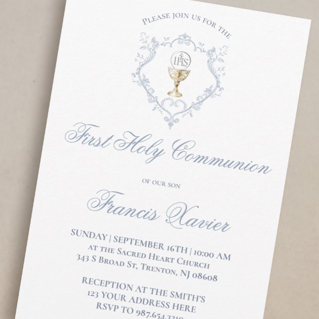 Chalice Host blue crest | First Communion Invitation (Creator Uploaded)