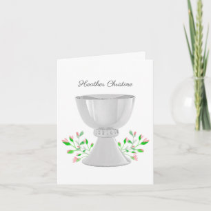 Chalice Pink Buds Greenery First Communion Note Card