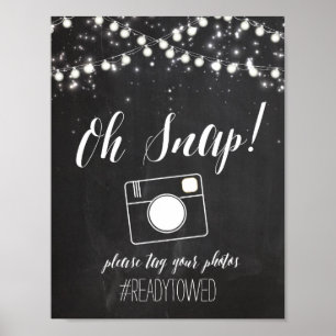 Chalk and Glitter Lights Wedding Hash Tag Sign