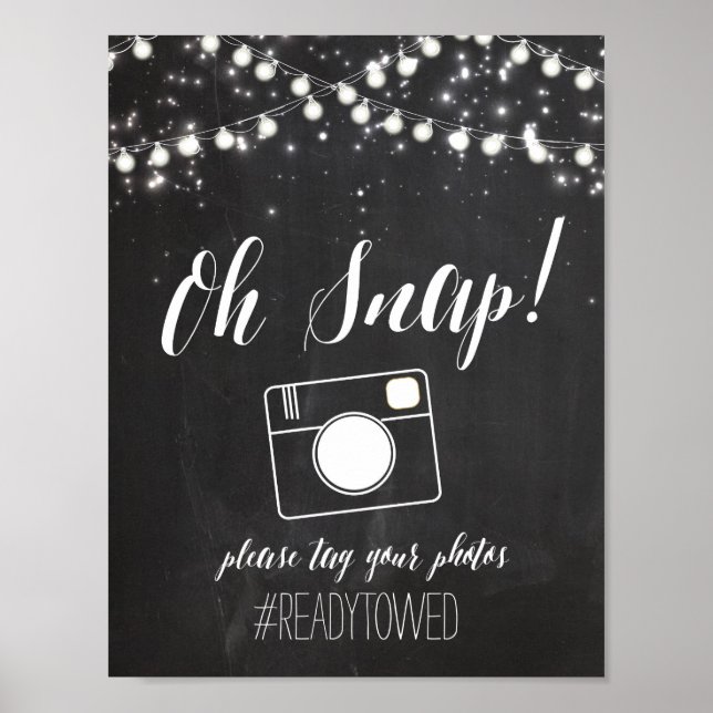 Chalk and Glitter Lights Wedding Hash Tag Sign (Front)