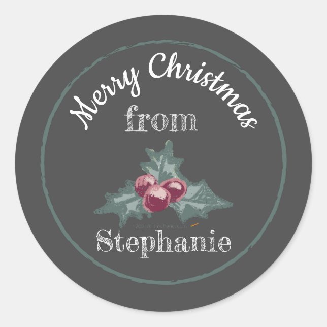 Chalk Art Holly Christmas From Baking Gift Jar Lid Classic Round Sticker (Front)