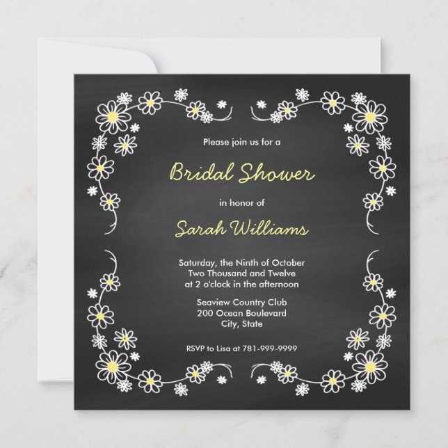 Chalk Board Daisy Bridal Shower Invitations (Front)