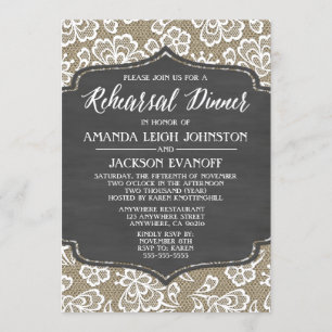 Chalk Burlap and Lace Rehearsal Dinner Invitations