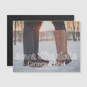 Chalk Calligraphy Personalised Photo Save The Date Magnetic Invitation