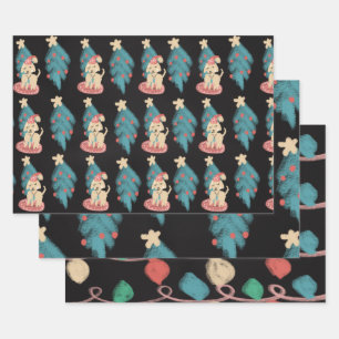 Chalk Christmas Dog Doodles Festive Holiday Wrapping Paper Sheet