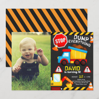 Chalk Construction Birthday Boy Truck with Photo Invitation