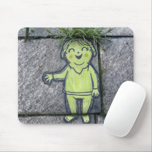 Chalk Doodle Street Art of Happy Woman Mouse Pad