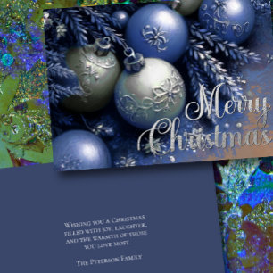Chalk Drawing Blue and Silver Christmas Ornaments Card