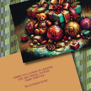 Chalk Drawing Christmas Bear Gift Candy Ornament Holiday Card