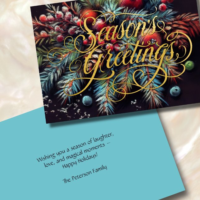 Chalk Drawing Christmas Floral Season's Greetings Holiday Card (Creator Uploaded)