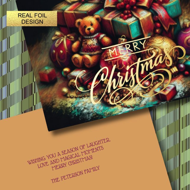 Chalk Drawing Christmas Gift Candy Ornament Foil Holiday Card (Creator Uploaded)