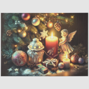 Chalk Drawing Christmas Tree Candle Angel Tissue Paper