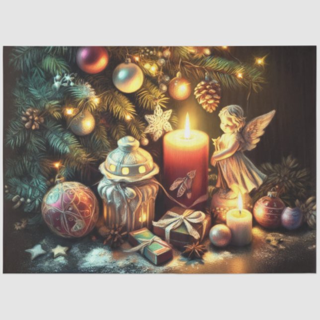 Chalk Drawing Christmas Tree Candle Angel Tissue Paper (Front)