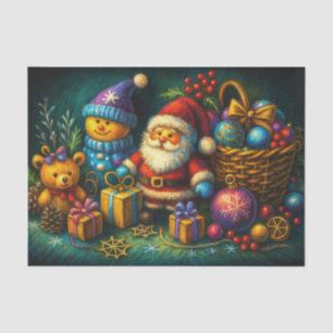 Chalk Drawing Cute Christmas Scene Toys Ornaments Tissue Paper