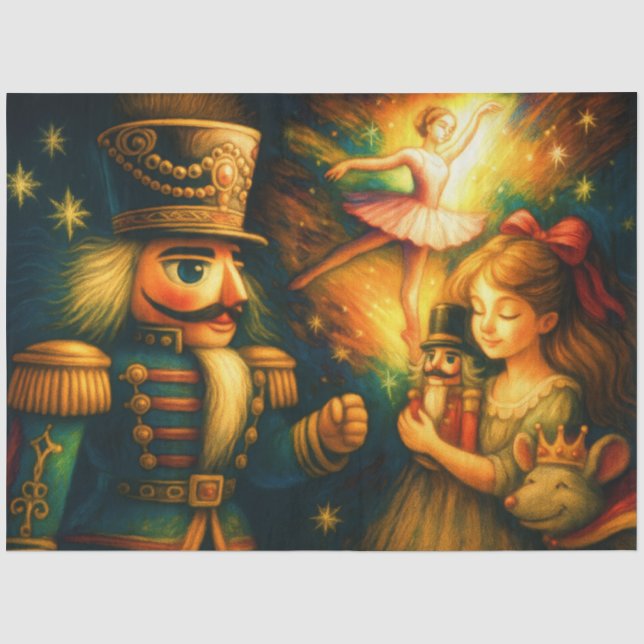 Chalk Drawing Cute Nutcracker Ballet Christmas Tissue Paper (Front)