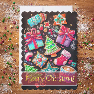 Chalk Drawing Decorated Christmas Cookies Brown Card