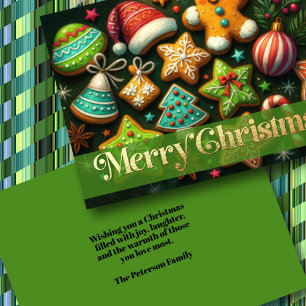 Chalk Drawing Decorated Christmas Cookies Green Card