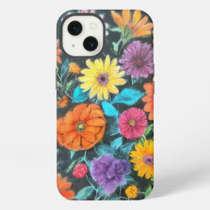 Chalk Drawing of Vibrant Flowers – Artistic Floral iPhone 13 Case