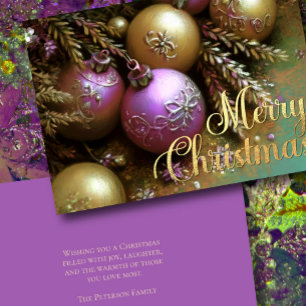 Chalk Drawing Pink and Gold Christmas Ornaments Card