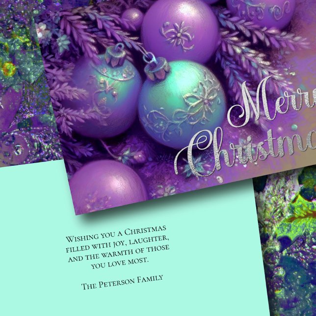 Chalk Drawing Purple and Aqua Christmas Ornaments Card (Creator Uploaded)