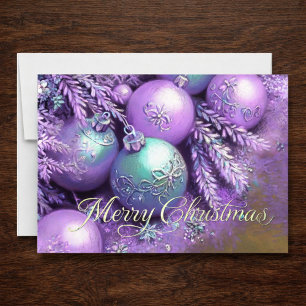 Chalk Drawing Purple and Green Christmas Ornaments Card