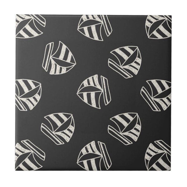 Chalk Drawn Sailboat Pattern Tile (Front)