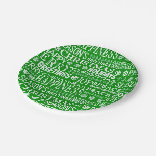 Chalk Drown Christmas Greeting In Green And White Paper Plate