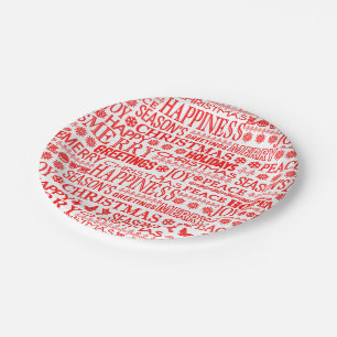 Chalk Drown Christmas Greeting In Red And White Paper Plate