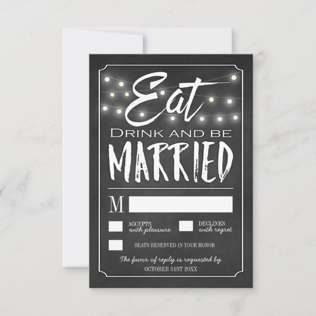 Chalk Eat Drink & Be Married Wedding RSVP Cards (Front)