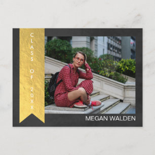 Chalk & Faux Gold Foil Graduat Thank You postcard