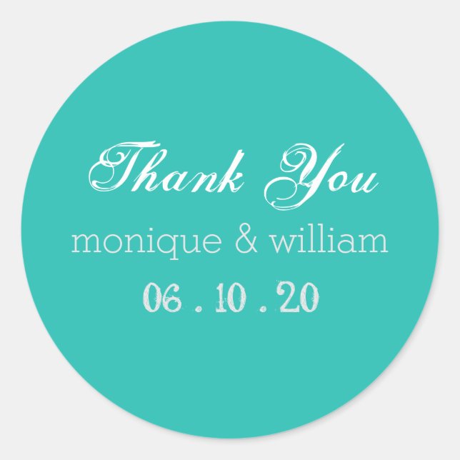 Chalk Flourish Teal Rustic Wedding Thank You Classic Round Sticker (Front)