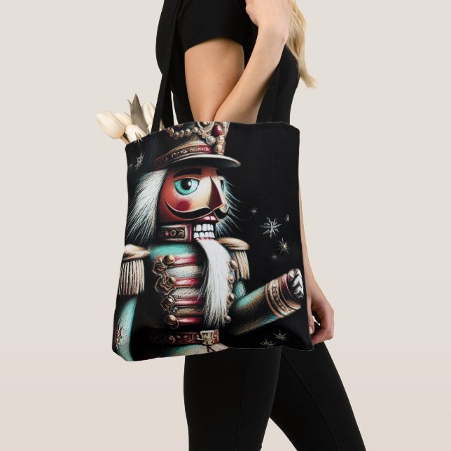 Chalk Illustrated Christmas Nutcracker Tote Bag (Close Up)