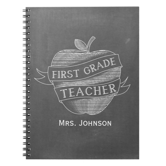 Chalk Inspired Apple 1st Grade Teacher Notebook (Front)